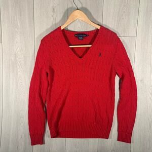 Polo Ralph Lauren Red Cable Knit Sweater Y2K 2000's Preppy Style